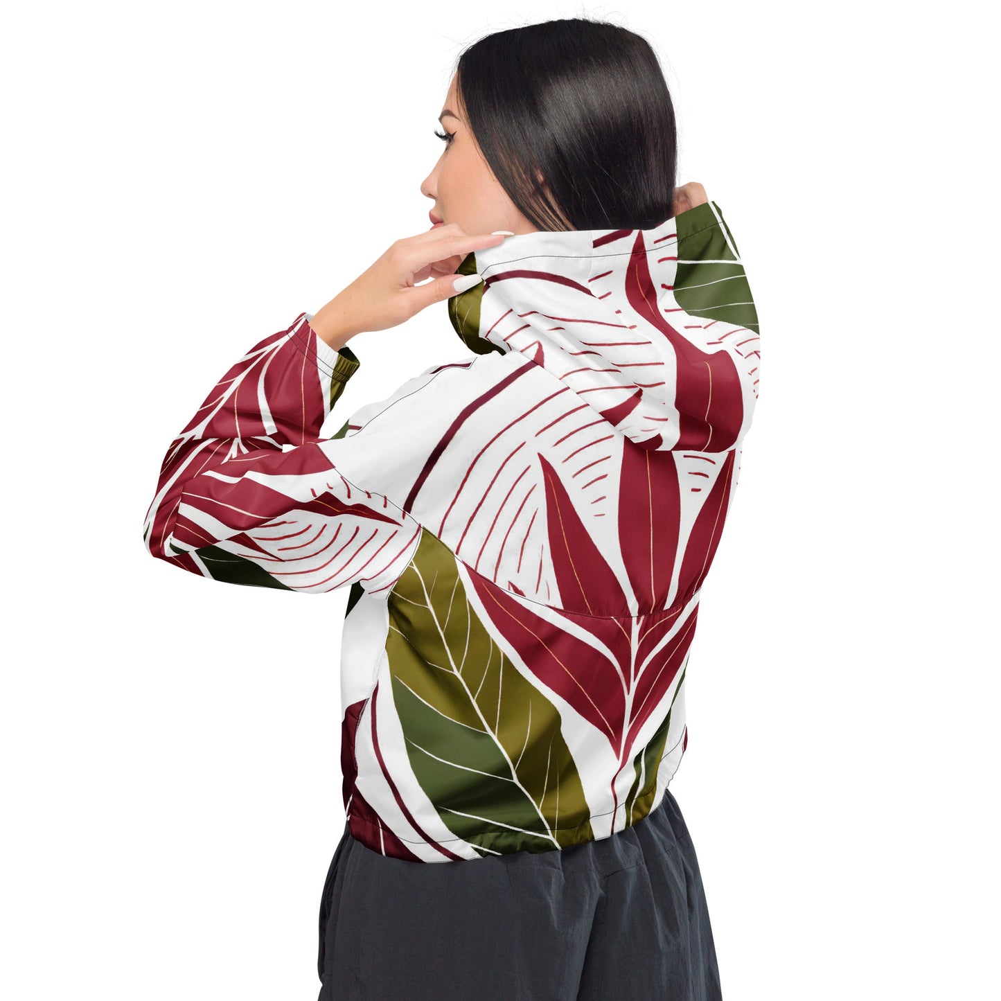 Cropped Windbreaker Jacket, Colorful Floral Lines