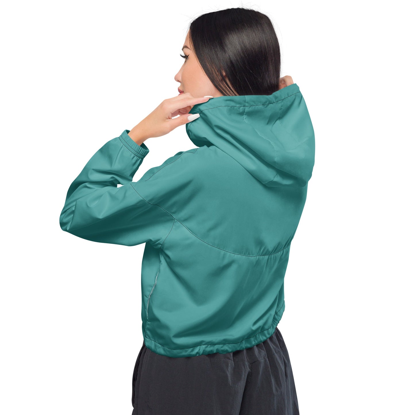 Cropped Windbreaker Jacket, Teal Green