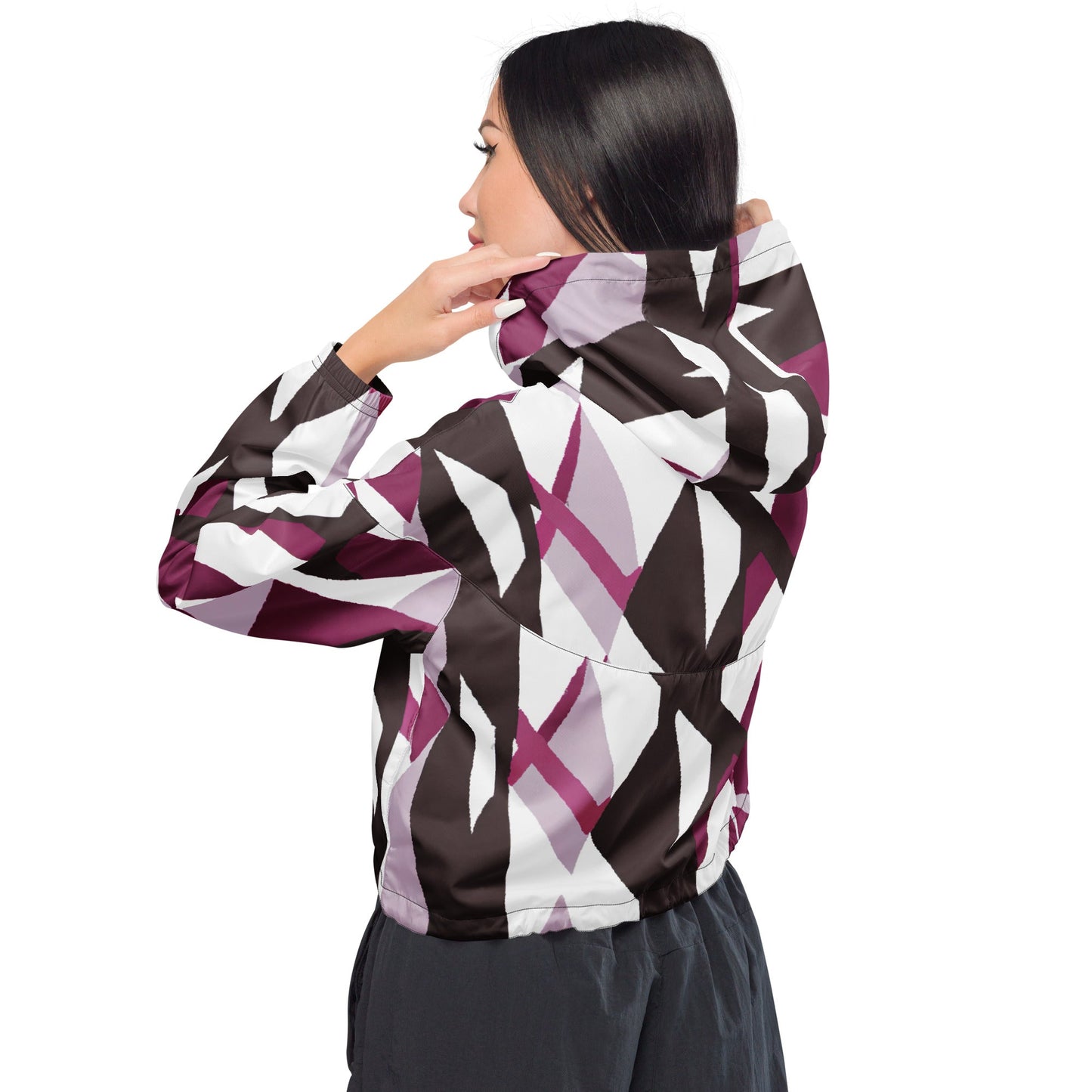 Cropped Windbreaker Jacket, Pink Mauve Pattern