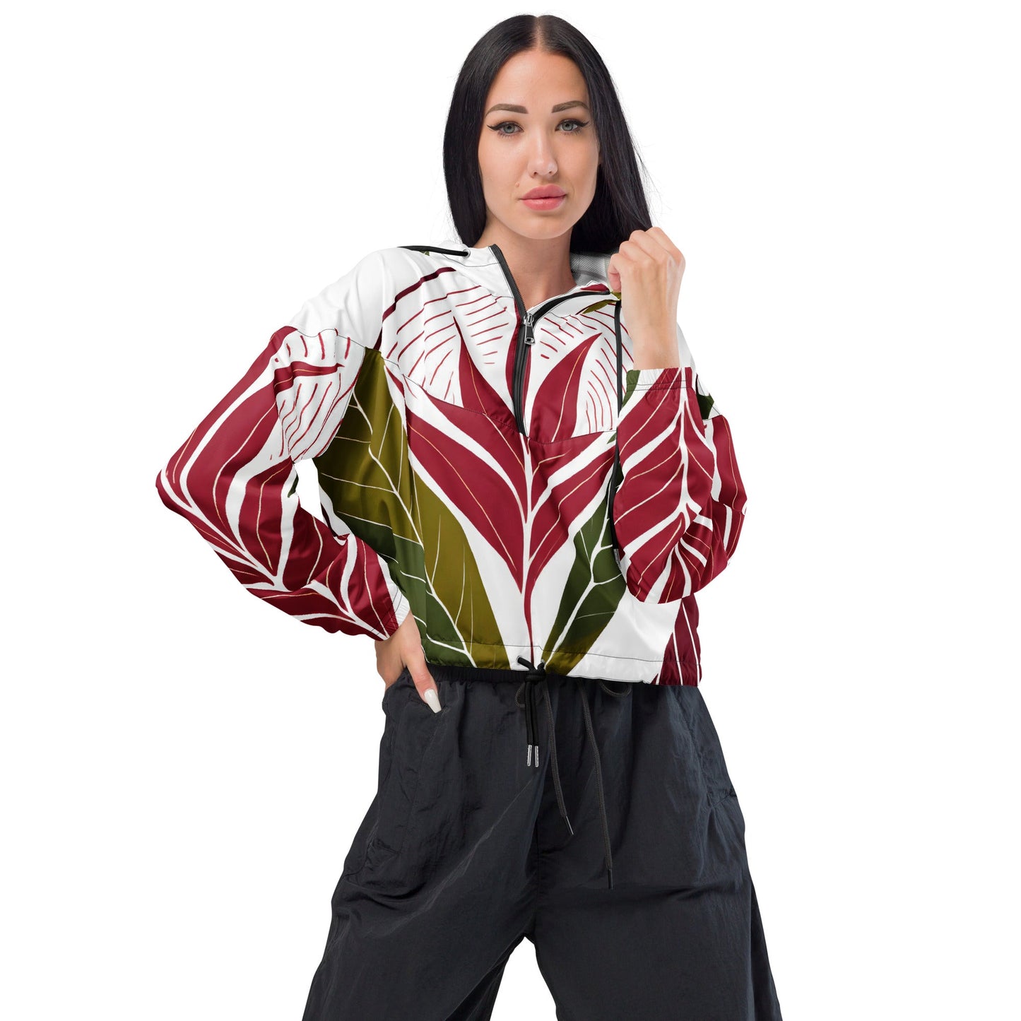 Cropped Windbreaker Jacket, Colorful Floral Lines