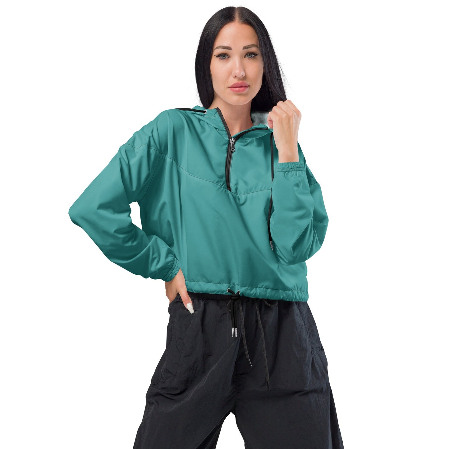 Cropped Windbreaker Jacket, Teal Green