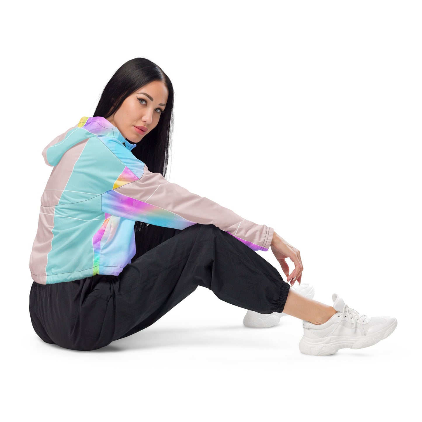 Cropped Windbreaker Jacket, Pastel Colorblock Watercolor