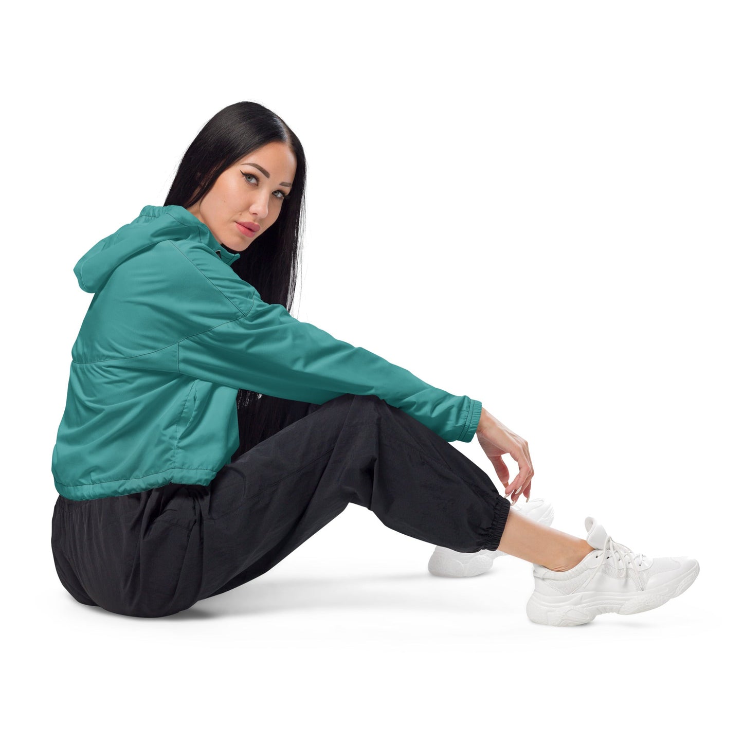 Cropped Windbreaker Jacket, Teal Green