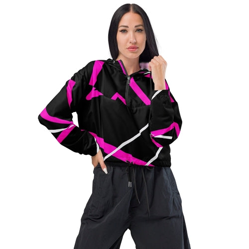 Cropped Windbreaker Jacket, Black and Pink Pattern